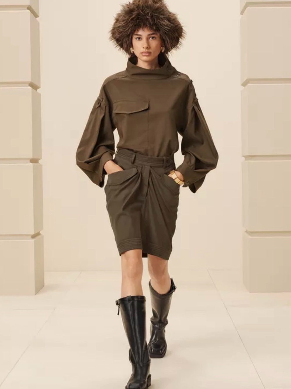 Zara Olive Utility Pencil Skirt
